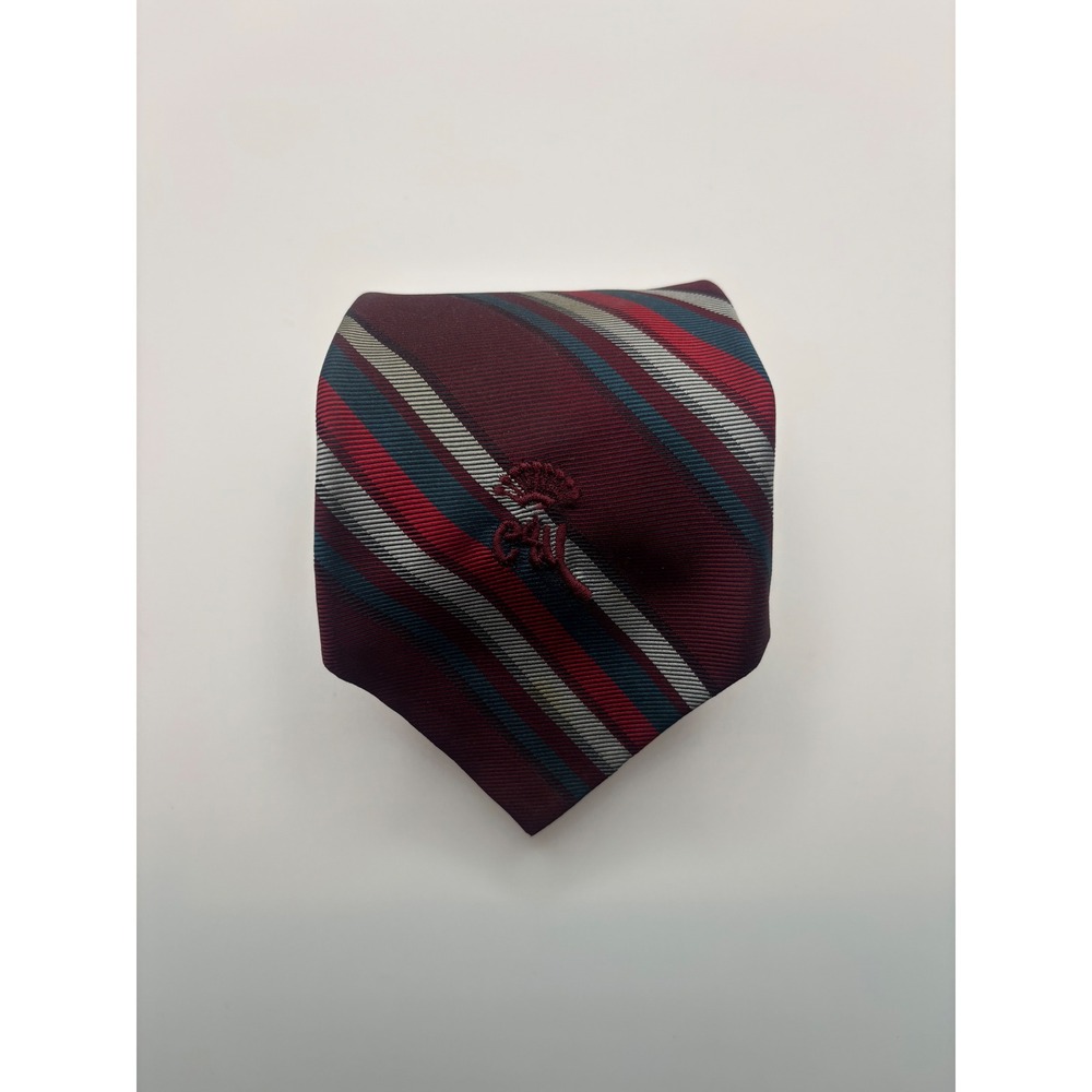 Countess Mara Mens Silk Blend Striped Necktie Burgundy Navy Red Silver Vintage